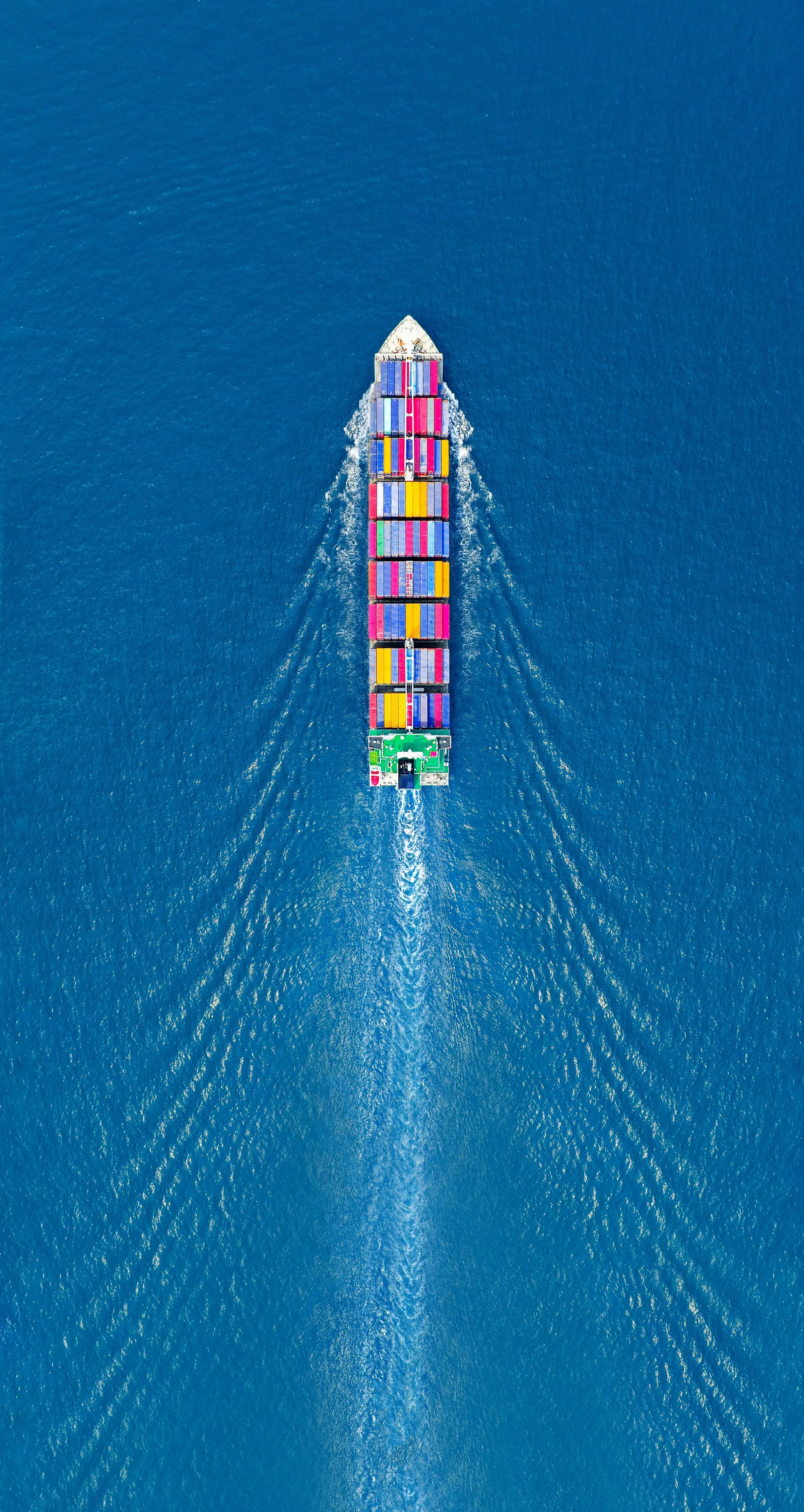 Container ship at sea, seen from above